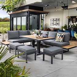 Small Image of Hartman Sonas Rectangular Platform Corner Sofa Set with Gas Pump Adjustable Table in Matt Xerix / Harris