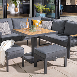 Image of Hartman Sonas Square Corner Sofa Set with Gas Pump Adjustable Table in Matt Xerix / Harris