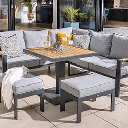 Image of Hartman Sonas Square Corner Sofa Set with Gas Pump Adjustable Table in Matt Xerix / Haze