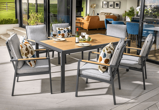 Image of Hartman Sonas 6 Seat Rectangular Dining Set in Matt Xerix / Haze
