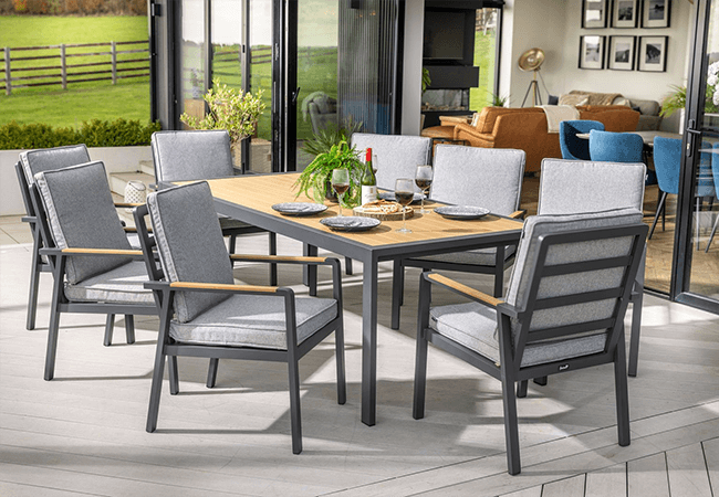 Image of Hartman Sonas 8 Seat Rectangular Dining Set in Matt Xerix / Haze