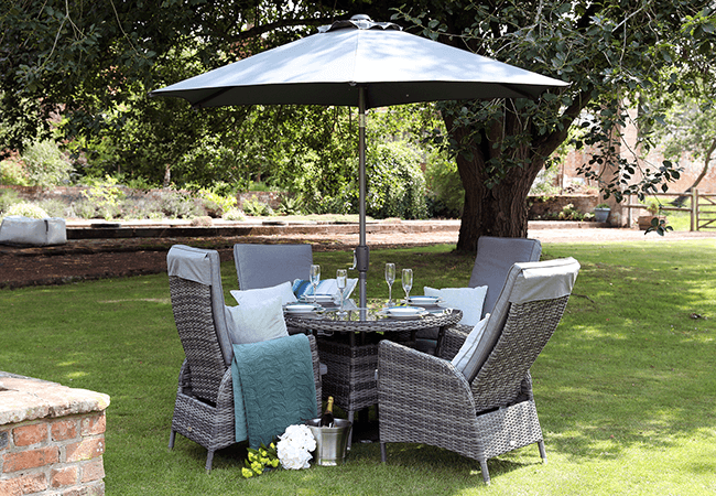 Image of Supremo Tivoli Reclining 4 Seat Round Dining Set in Lead Grey