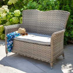Small Image of Hartman Heritage 2 Seat High Back Bench with Cushion in Beech / Dove