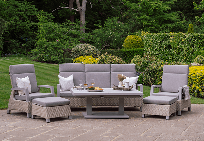 Image of Camilla Reclining Lounge Dining Set with Adjustable Table in Natural/Cappuccino