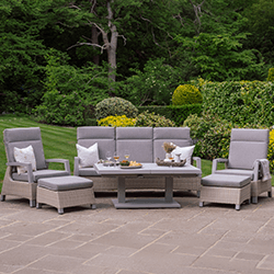 Image of Camilla Reclining Lounge Dining Set with Adjustable Table in Natural/Cappuccino