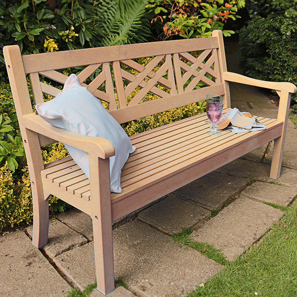 Small Image of Winawood Speyside 3 Seater Wood Effect Garden Bench in Teak