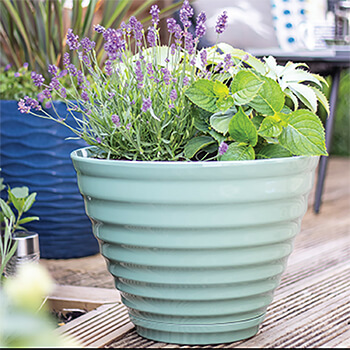Image of Kelkay Plant Avenue Vale Pot with Built in Saucer in Sage Green
