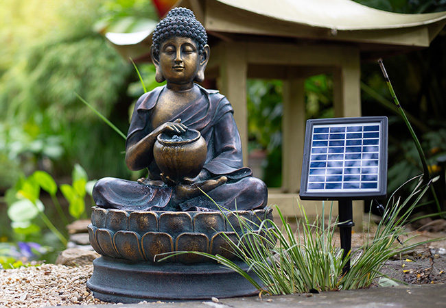Image of Easy Fountain Sitting Buddha Solar Day and Night Water Feature