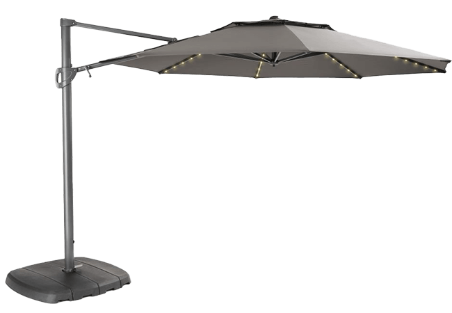 Image of Kettler 3.3m Free Arm Grey frame / Grey taupe Canopy Parasol (with LED lights and Wireless Speaker)