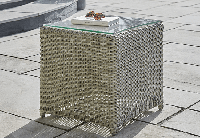 Image of Kettler Palma Glass Top Side Table 45 x 45cm - White Wash