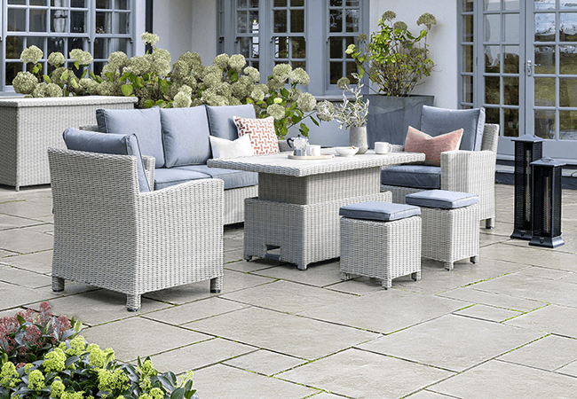 Image of Kettler Palma Signature Sofa Set with Adjustable Alu Slat Top Table in White Wash