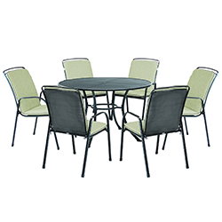 Small Image of Kettler Savita 6 Seat Round Dining Set with Parasol - Sage