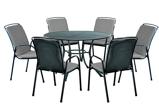 Image of Kettler Savita 6 Seat Round Dining Set with Parasol - Slate