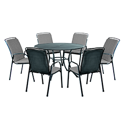 Small Image of Kettler Savita 6 Seat Round Dining Set with Parasol - Slate