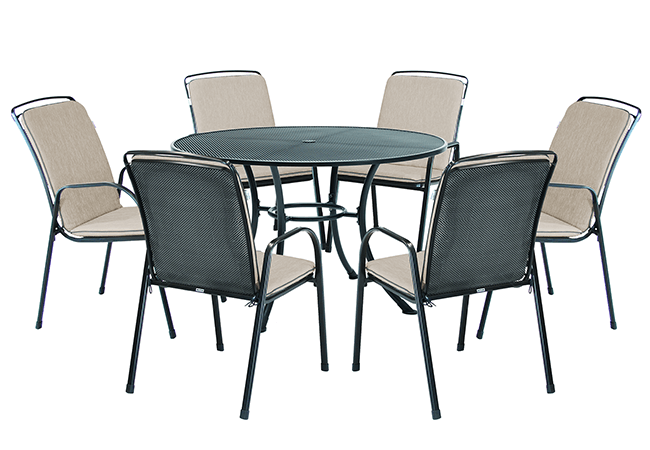 Image of Kettler Savita 6 Seat Round Dining Set in Stone - NO PARASOL