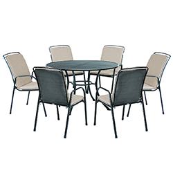 Small Image of Kettler Savita 6 Seat Round Dining Set in Stone - NO PARASOL