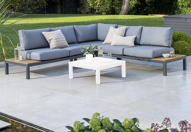 Image of Kettler Elba Low Corner Sofa with Signature Cushions in Anthracite / Teak - No Coffee Table