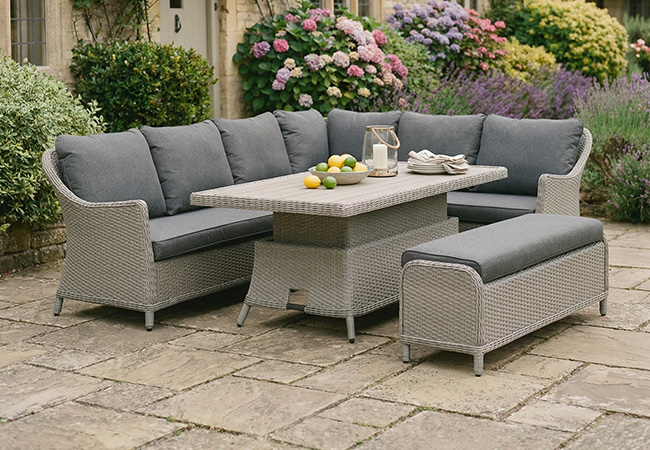 Image of Kettler Foxley Rectangular Corner Set with High/Low Eco Wood Table