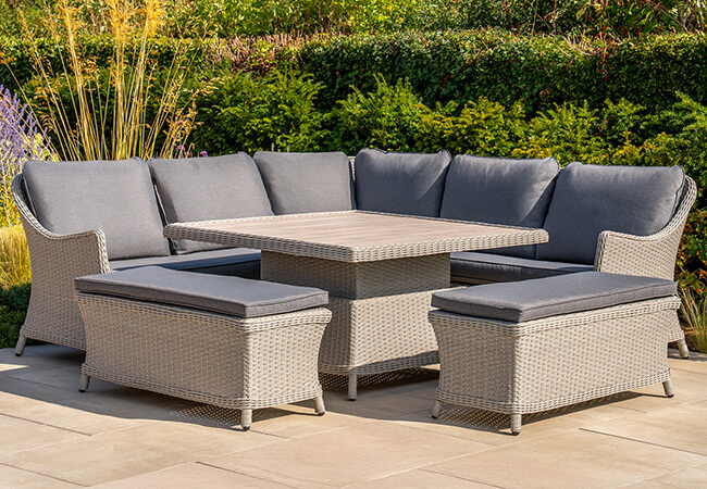 Image of Kettler Foxley Square Corner Set with High/Low Eco Wood Table and 2 Benches