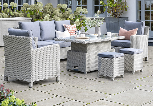 Image of Kettler Palma Signature Sofa Set with Adjustable Glass Table in White Wash