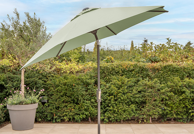 Image of Kettler 2.5m Wind-Up Parasol with Auto Tilt & Night Cover - Grey Frame / Sage Canopy