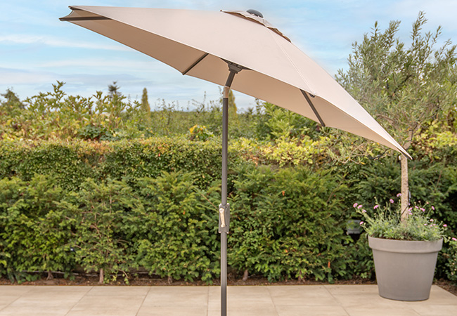 Image of Kettler 3.0m Wind-Up Parasol with Auto Tilt & Night Cover - Grey Frame / Stone Canopy