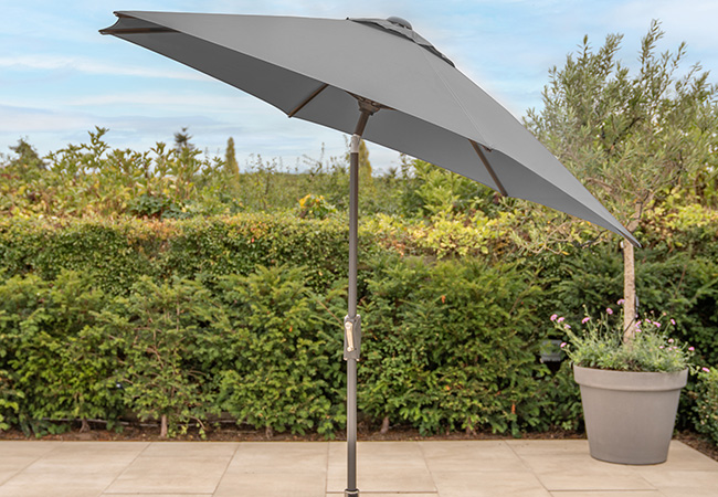 Image of Kettler 3.0m Wind-Up Parasol with Auto Tilt & Night Cover - Grey Frame / Slate Canopy