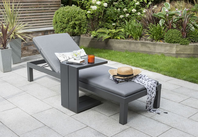 Image of Kettler Elba Lounger and Side Table in Grey with Signature Cushions