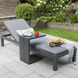 Small Image of Kettler Elba Lounger and Side Table in Grey with Signature Cushions