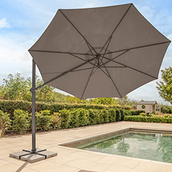 Image of Kettler Orion 3.0m Round LED Cantilever Parasol with Side Tilt, Granite Base & Night Cover - Grey Frame / Taupe Canopy