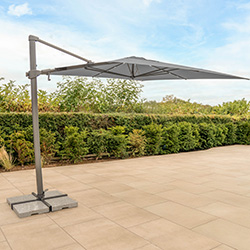 Image of Kettler Orion 3 x 3m Square LED Cantilever Parasol with Side Tilt, Granite Base & Night Cover - Grey Frame / Slate Canopy