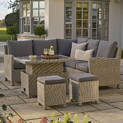 Image of Kettler Palma Mini Corner Set with Signature Cushions and Adjustable Glass Table in White Wash