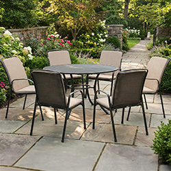 Small Image of Kettler Savita 6 Seat Round Dining Set with Parasol - Stone