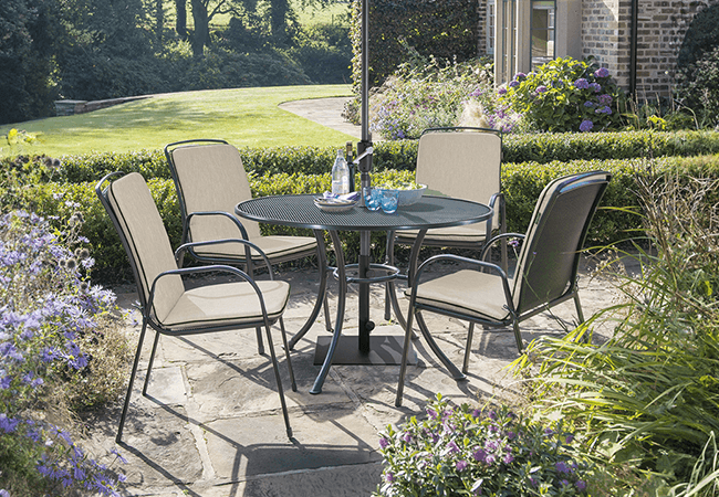 Image of Kettler Savita 4 Seat Round Dining Set in Stone - NO PARASOL