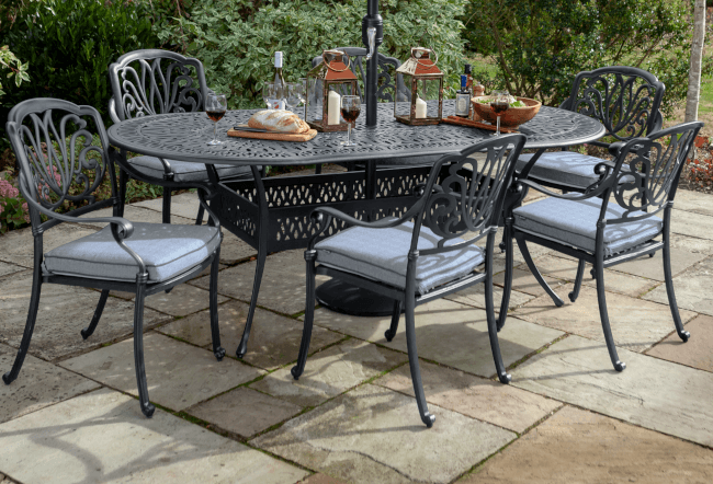 Image of Hartman Amalfi 6 Seater Oval Dining Set in Antique Grey / Platinum - NO PARASOL