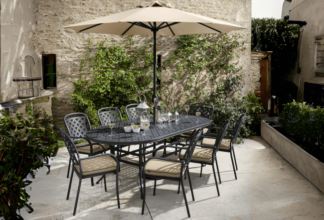 Image of Hartman Berkeley 8 Seat Oval Dining Set in Bronze / Amber