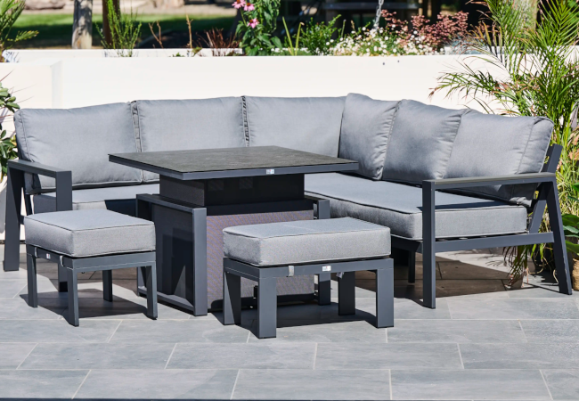 Image of Supremo Melbury Mini Modular Corner Set with Adjustable Table in Charcoal/Slate Grey