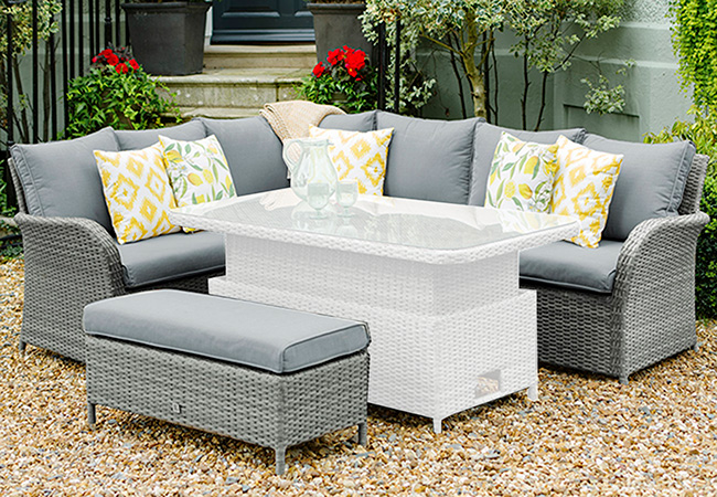 Image of EX DISPLAY / COLLECTION ONLY LG Monaco Stone Rectangular Corner Sofa and Stool - WITH STATIC TABLE