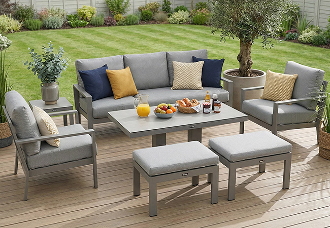 Image of Hartman Rio 3 Seat Lounge Set with Adjustable Table in Taupe and Pewter