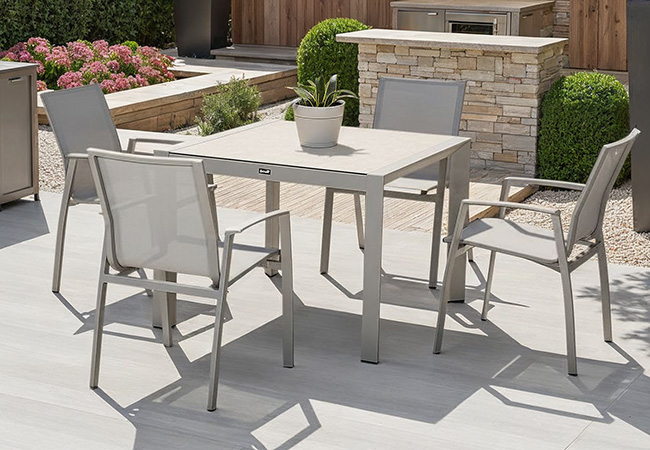 Image of Hartman Rio 4 Seat Square Dining Set in Taupe and Pewter