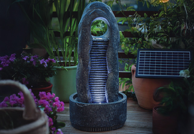 Image of Easy Fountain Rippled Monolith Night and Day Solar Water Feature
