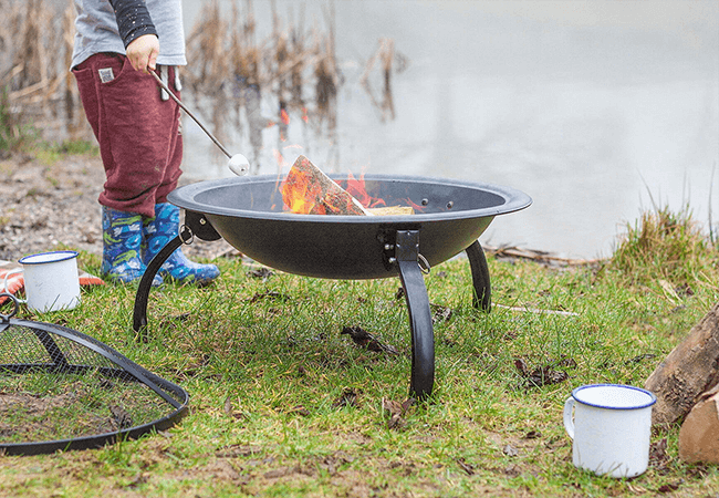 Image of La Hacienda Explorer Firebowl with Grill and Folding Legs - Black