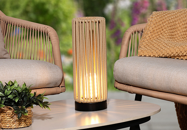Image of Lume Tubetto Latte Rope 34cm Table Lamp