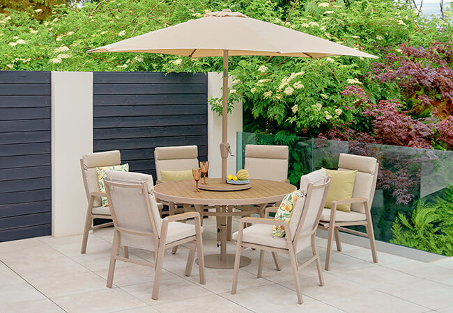 Image of LG Sorrento 6 Seat Dining Set with Lazy Susan and 3m Parasol
