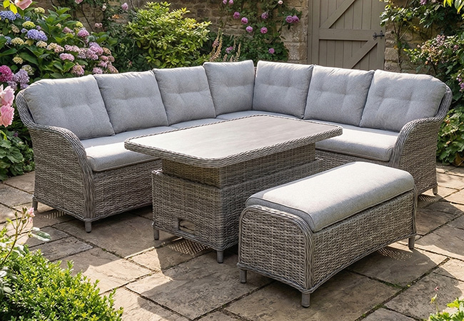 Image of LG St Tropez Stone Rectangular Corner Sofa Set with Adjustable Table