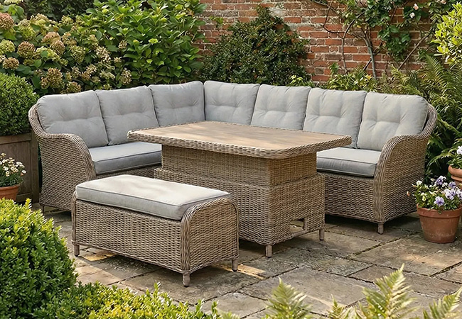 Image of LG St Tropez Sand Rectangular Corner Sofa Set with Adjustable Table