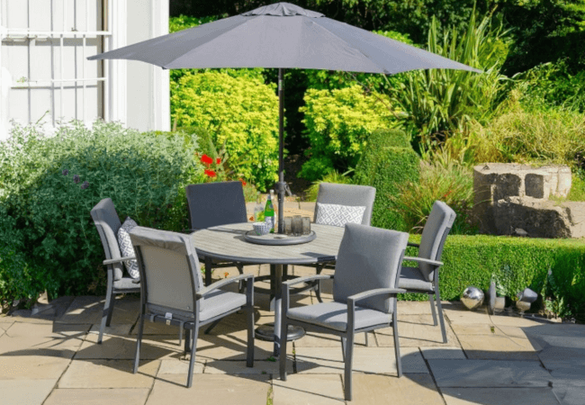 Image of LG Turin 6 Seat Round Dining Set with Lazy Susan in Graphite / Mixed Grey