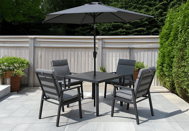 Image of LG Barcelona 4 Seat Dining Set with 2.5m Parasol