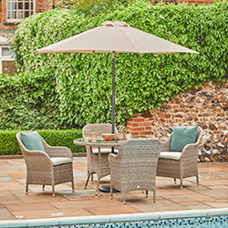 Image of LG Monte Carlo Sand 4 Seat Dining Set with 2.5m Parasol