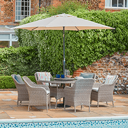 Image of LG Monte Carlo Sand 6 Seat Dining Set with Lazy Susan and 3m Parasol